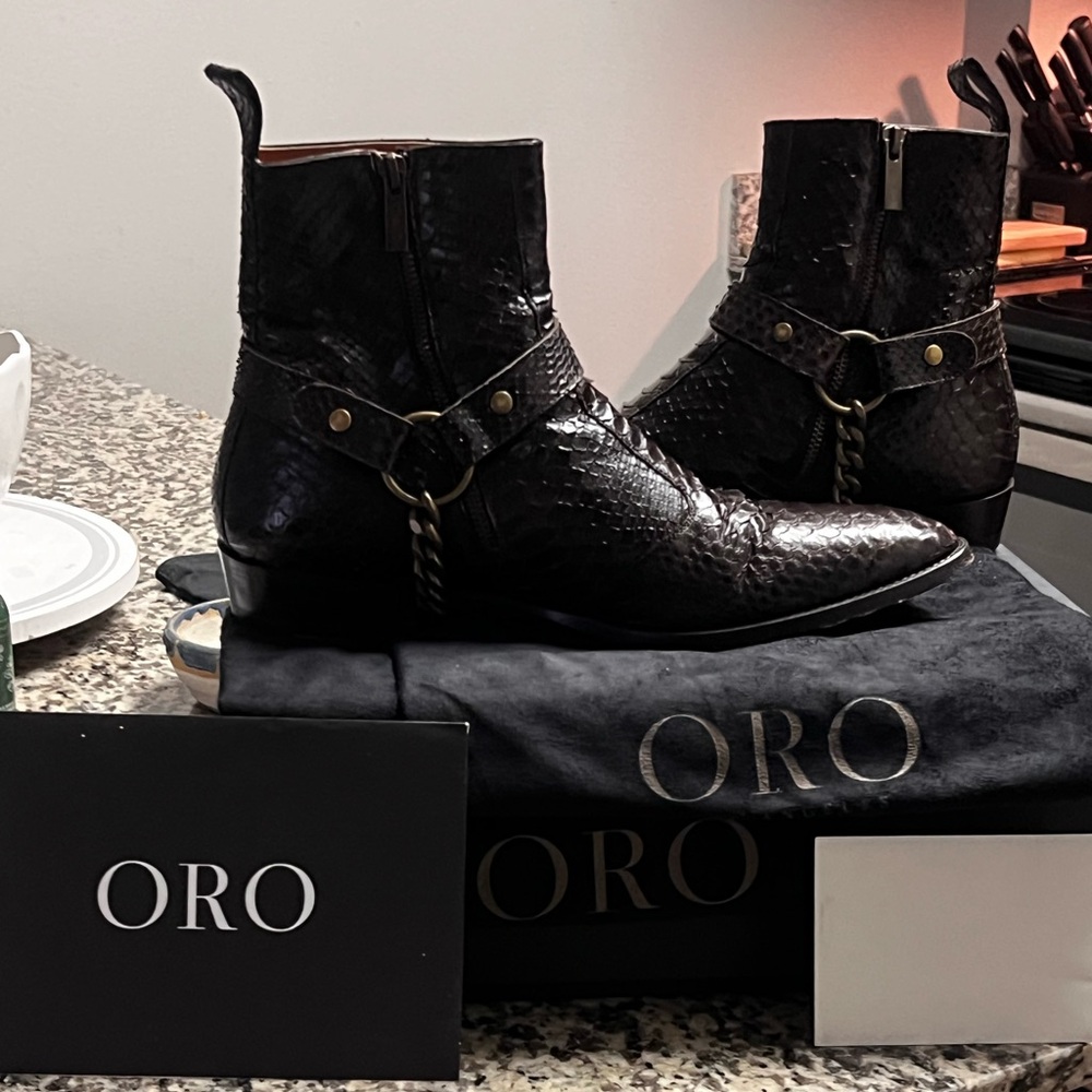 Espresso colored python Chelsea boots